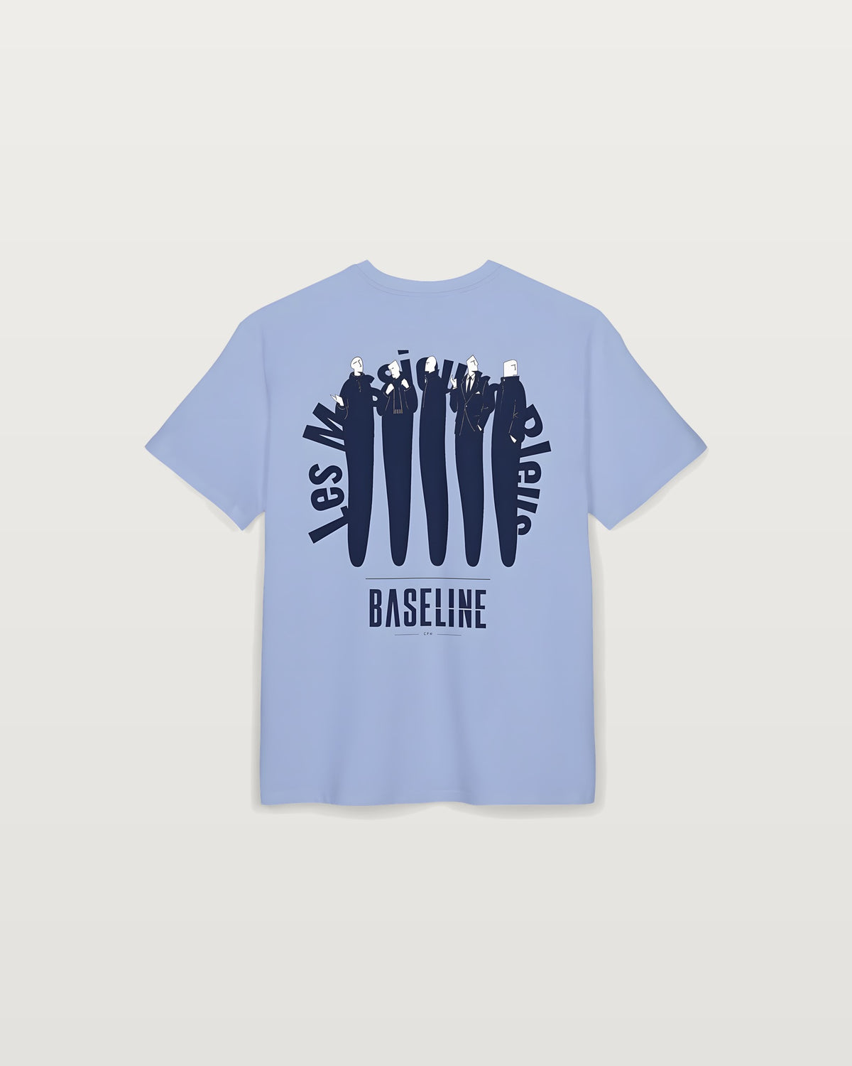 Oversized Tee — 'BASELINE' Minimal Logo & Navy Wave Back Graphic
