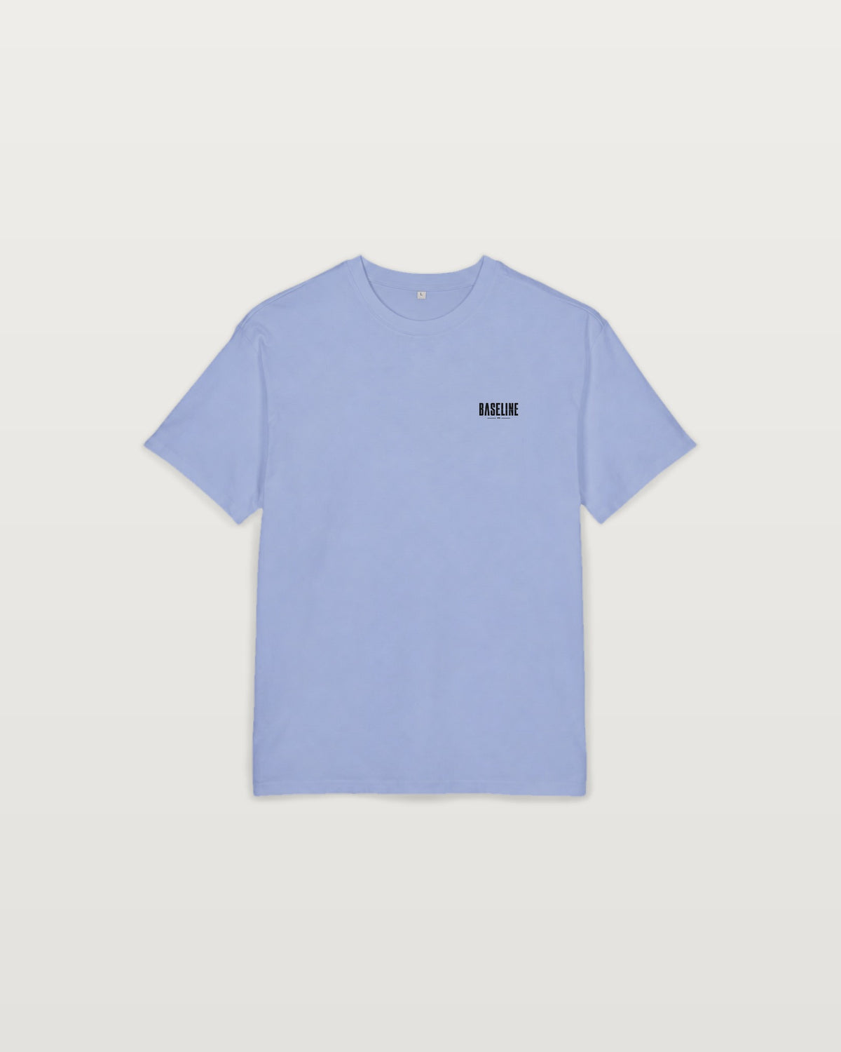 Oversized Tee — 'BASELINE' Minimal Logo & Navy Wave Back Graphic