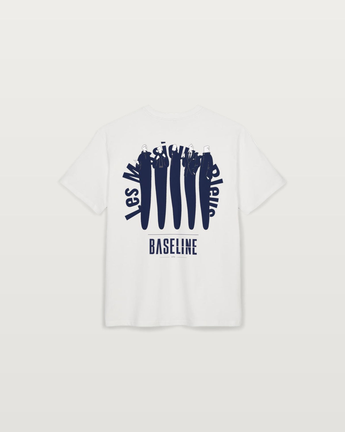 Oversized Tee — 'BASELINE' Minimal Logo & Navy Wave Back Graphic