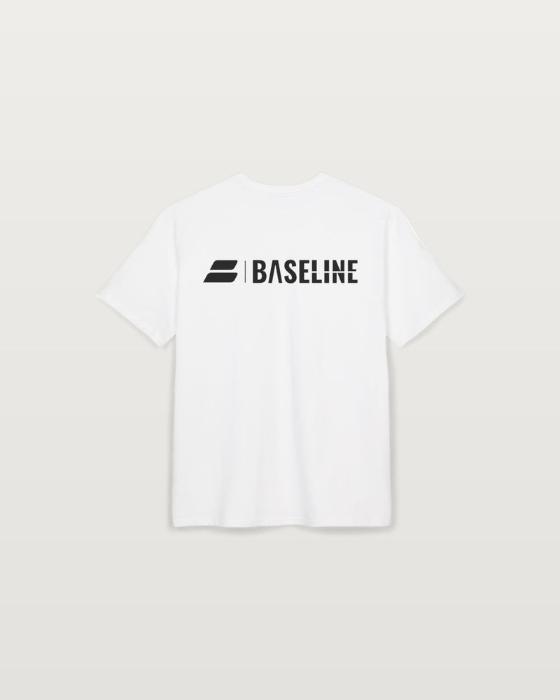 Baseline Vertical Logo Oversized Tee — Minimal Streetwear Graphic T‑Shirt