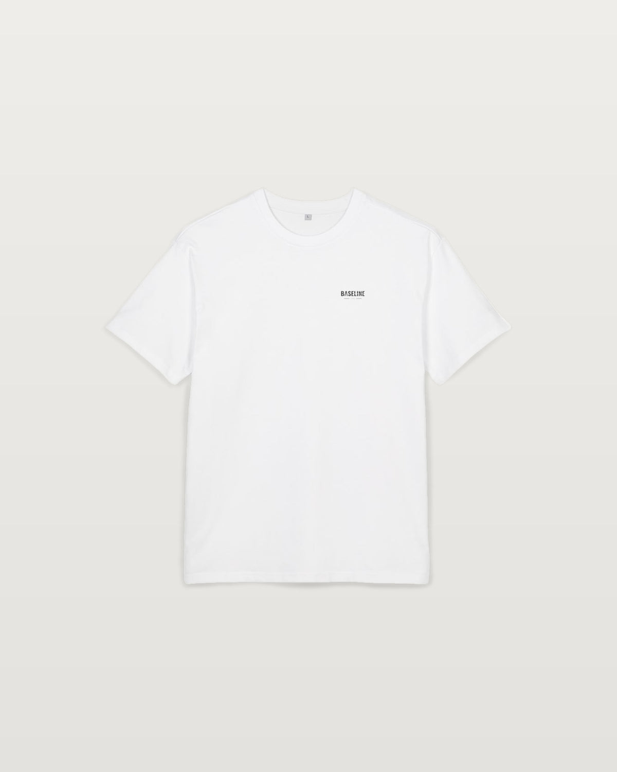 Baseline Vertical Logo Oversized Tee — Minimal Streetwear Graphic T‑Shirt